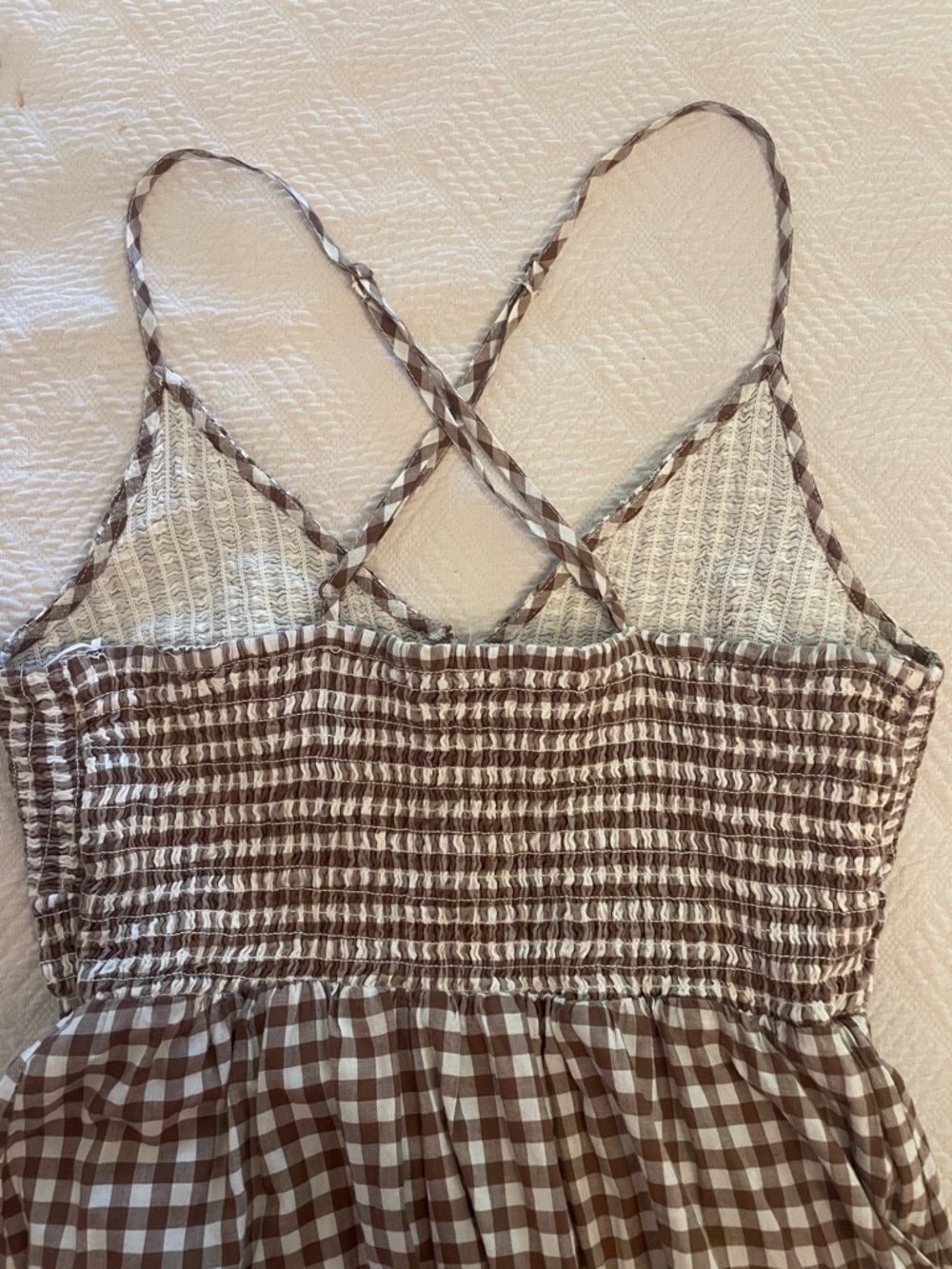 Kimchi Blue Brown Gingham Smocked Maxi Dress SzL - Picture 7 of 12